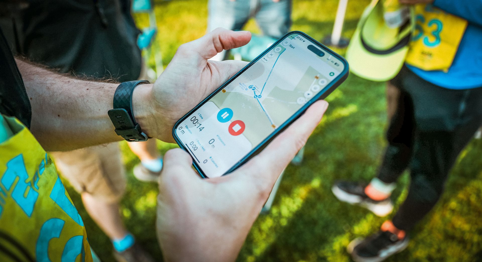 Tracking the relay run from London to Paris on a smartphone GPS app.